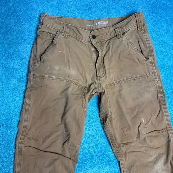 Carhartt Mens 30x30 Tan Double Knee Work Pants Rugged Flex Utility Workwear - Picture 3 of 16